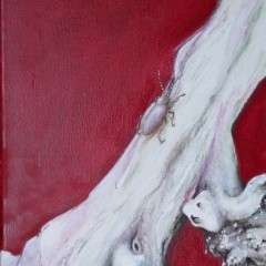 Acrylbild eines grünen Frosches vor rosa Hintergrund